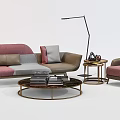 Modern Sofa And Coffee Table Set With Floor Lamp Side Table And Cushions 3d model