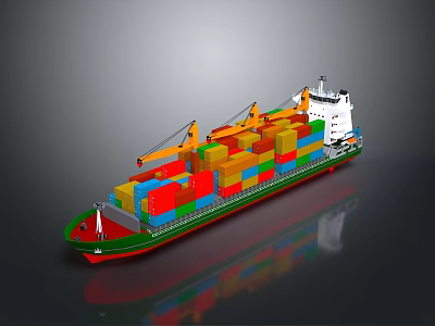 Container Ship With Colorful Containers And Multiple Deck Cranes 3d model