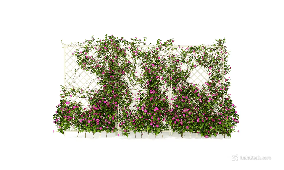 Decorative Garden Trellis Covered With Lush Green Vines And Purple Flowers 3d model 