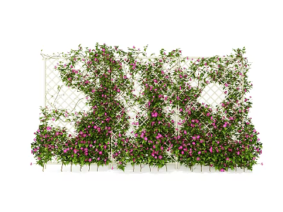Decorative Garden Trellis Covered With Lush Green Vines And Purple Flowers 3d model