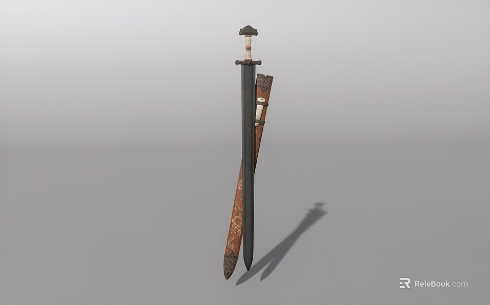 Ancient Long Sword With Wooden Scabbard And Ornate Hilt Design 3d model 