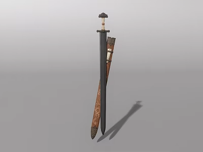 Ancient Long Sword With Wooden Scabbard And Ornate Hilt Design 3d model