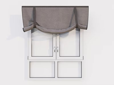 White Sliding Window With Gray Curtain And Double Panel Design 3d model
