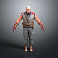 Bald Muscular Man 3D Model With Red Gloves Gray Pants And Utility Belt