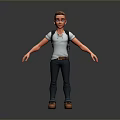 3D Game Film Character Young Male Model With Short Hair Gray T-Shirt Backpack Arms Outstretched
