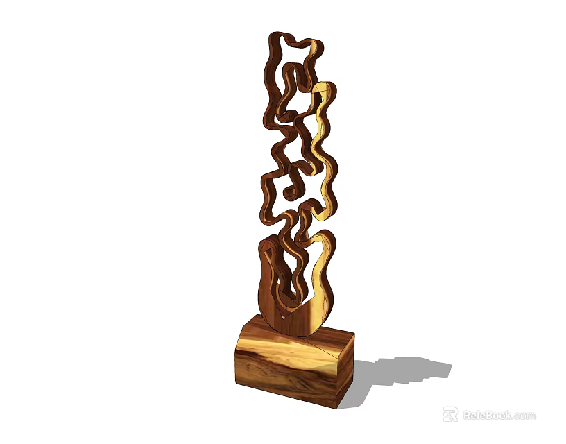 Wooden Abstract Decorative Ornament Piece With Wavy Curves And Square Base 3d model 
