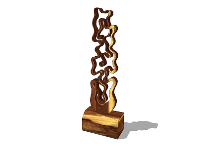 Wooden Abstract Decorative Ornament Piece With Wavy Curves And Square Base 3d model