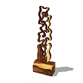 Wooden Abstract Decorative Ornament Piece With Wavy Curves And Square Base