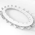 Oval Wooden Conference Table With Black Chairs In Meeting Room Setup