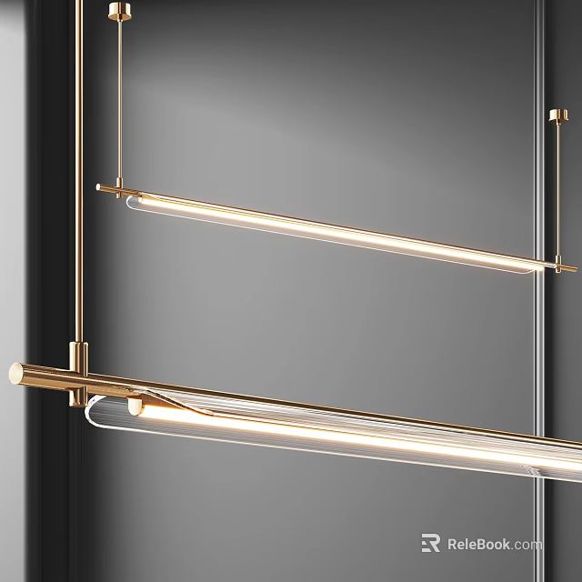 Chic Modern Gold Linear Pendant Light With Glass Shade For Kitchen Interior 3d model 