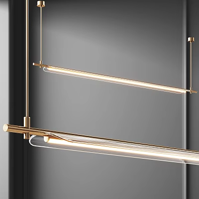 Chic Modern Gold Linear Pendant Light With Glass Shade For Kitchen Interior 3d model