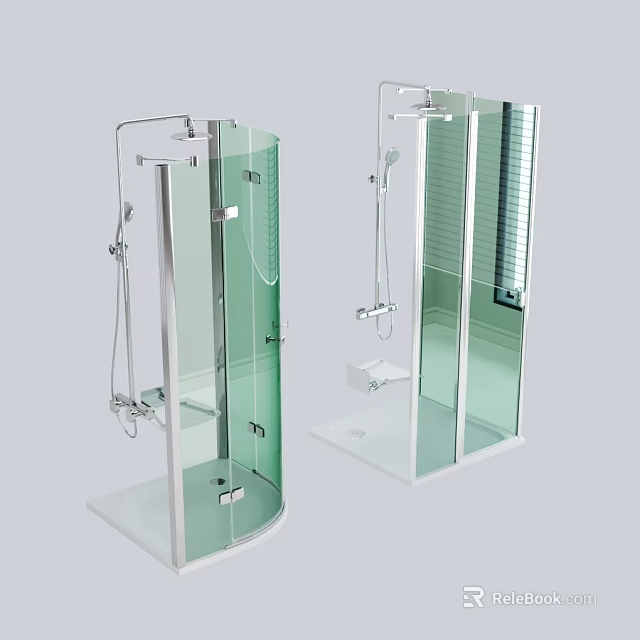 Modern Glass Shower Sauna Enclosure With Metal Frame Curved And Square Design 3d model 