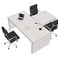 Modern White Office Desk with Black Office Chairs Laptop and Microphone in Contemporary Workspace