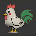 Cartoon Rooster With White Body Red Comb Green Tail Yellow Beak Feet On White Base