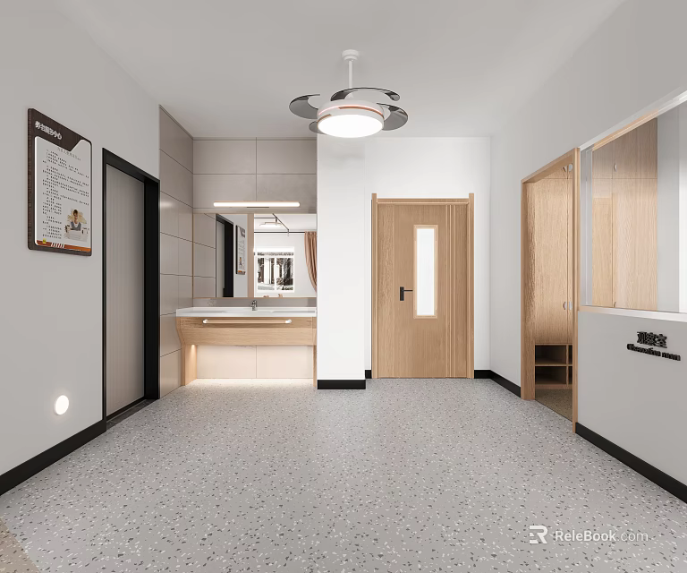 Modern Hospital Outpatient Clinic Interior With Wooden Doors And Washbasin 3d model 