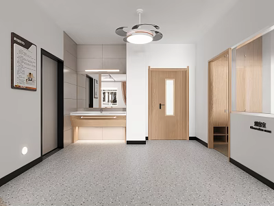 Modern Hospital Outpatient Clinic Interior With Wooden Doors And Washbasin 3d model