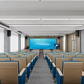 School Lecture Hall With Rows Of Desks Blue Seats And Motivational Slogan
