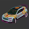 Sporty Race Car With White Yellow Orange Design Rear Spoiler Flash Drama And Sponsor Logos