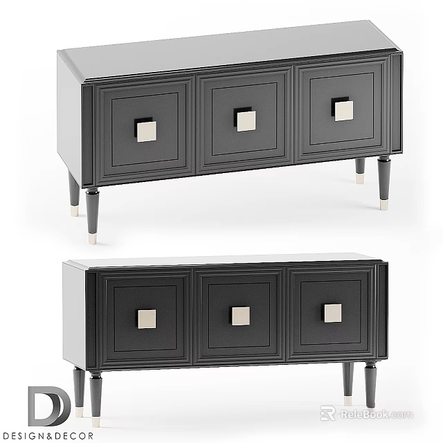 Sleek Modern Storage Cabinet With Three Drawers Square Metal Handles And Elevated Legs 3d model 