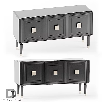 Sleek Modern Storage Cabinet With Three Drawers Square Metal Handles And Elevated Legs 3d model