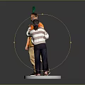 Two People Standing Together on White Base with Green Ornament and Casual Clothing