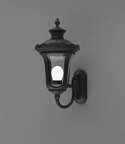 Black Classic Design Wall Mounted Lamp With Glass Shade And Ornate Details 3d model