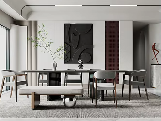Modern dining table and chair combination 3d model