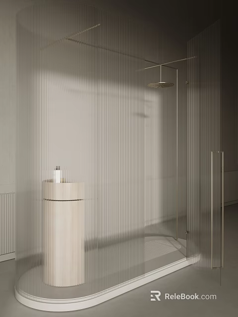 Modern Shower Sauna Interior Design With Glass Partition And Wooden Pedestal 3d model 