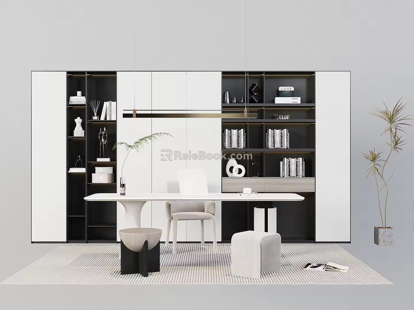 Study Bookcase Manager's Room Bookcase Bookshelf Desk Writing Desk Boss Desk Display Bookcase Study Chandelier 3d model