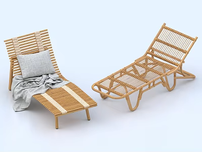 Modern Wicker Lounge Chairs With Gray Cushion And Soft Blanket Design 3d model
