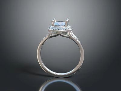 Elegant Silver Diamond Ring With Sparkling Center Stone And Side Accents 3d model