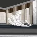 Modern Streamlined Landscape Sculpture Before Contemporary Building With Water Pool Reflection
