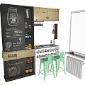 Stylish Bar Interior With Green Stools Chalkboard Wall And Wooden Cabinets