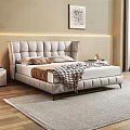 Light Gray Tufted Wingback Double Bed with Beige Pillows Plaid Blanket and Framed Artwork 3d model