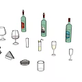 Elegant Tableware Set Including Wine Bottles Glasses Teapot Teacup And Accessories