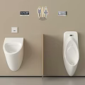 Modern White Wall Mounted Urinals in Public Restroom With Toilet Signs