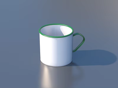 White Mug With Green Rim And Handle For Household Daily Use 3d model