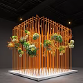 Stunning Indoor Landscape With Orange Metal Frames And Green Yellow Flowers