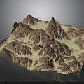 3D Mountain Terrain Model With Detailed Topography Red Brown Cream Textures Elevated Ridges Geographic