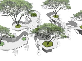 Modern tree pool landscape seat 3d model