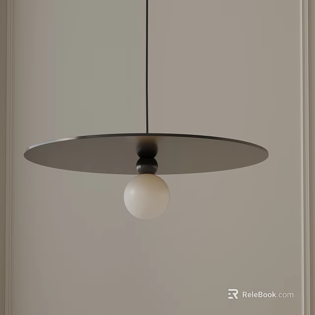 Modern Minimalist Pendant Light With Circular Metal Shade And White Globe Bulb 3d model 