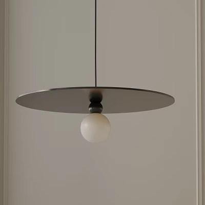 Modern Minimalist Pendant Light With Circular Metal Shade And White Globe Bulb 3d model