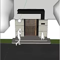Modern Entrance Gate With Green Hedge Person Taking Photo And Dog Waiting