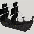 Black Wooden Sailing Ship With Multiple Black Sails And Sturdy Hull Structure Design 3d model