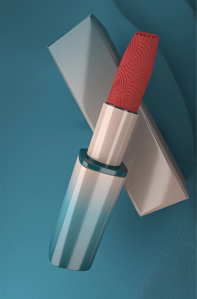 Luxury Red Textured Lipstick With Modern Packaging Box And Sleek Design 3d model