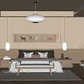 Minimalist Bedroom Interior With Warm Tones Bed Bench Nightstands Table Lamps And Animal Wall Art