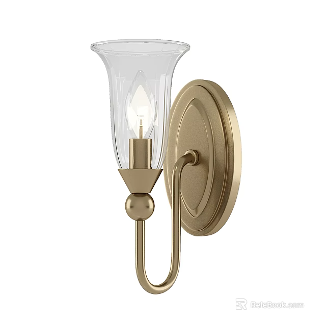 Brass Wall Sconce with Circular Base Clear Glass Shade and Decorative Metal Ball 3d model 