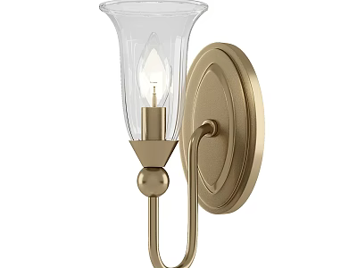 Brass Wall Sconce with Circular Base Clear Glass Shade and Decorative Metal Ball 3d model