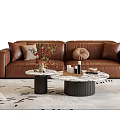 French Middle-style Sofa Coffee Table Combination Leather Sofa Multi-person Sofa Single-person Sofa Stool Side Table Floor Lamp 3d model