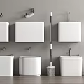 Modern Bathroom Fixtures Featuring White Toilet Tanks Mop Holders And Accessories